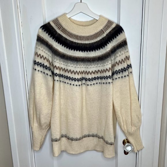 J.Crew Collection Alpaca and Wool Fair Isle Fuzzy Oversized Sweater - L - Picture 2 of 13